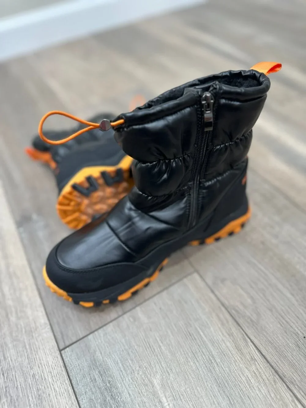 Bruno Marc Kids Snow Boots Black Orange Faux Fur Lined Size US 3 EU 35